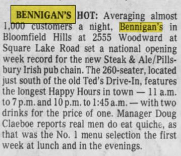 Bennigan’s - June 1982 Bennigans Was Hot Stuff
